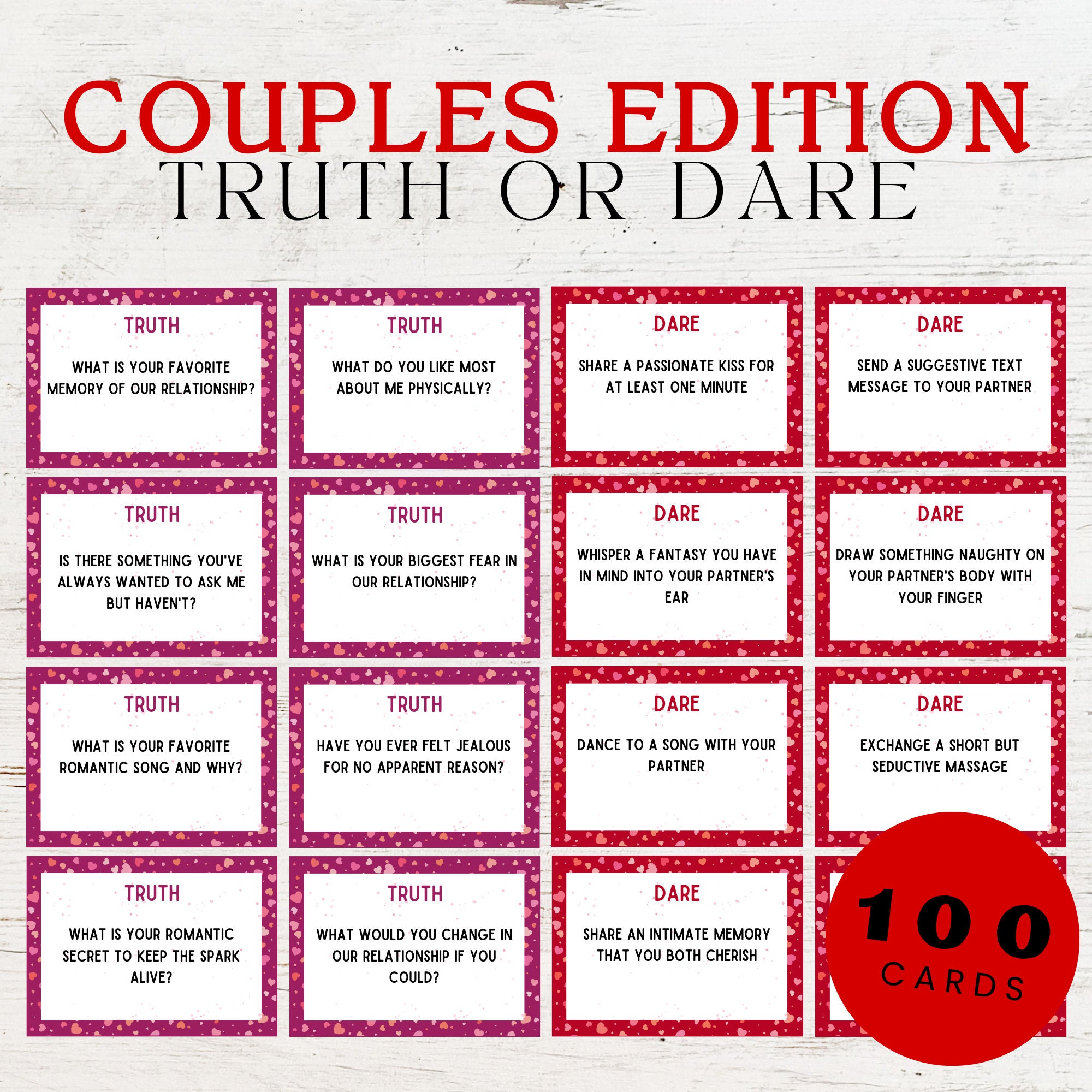 100 Couples Truth Or Dare Question Cards Valentines Day Games Game 100 Couples Truth Or Dare Question Cards Valentines Day Games Game