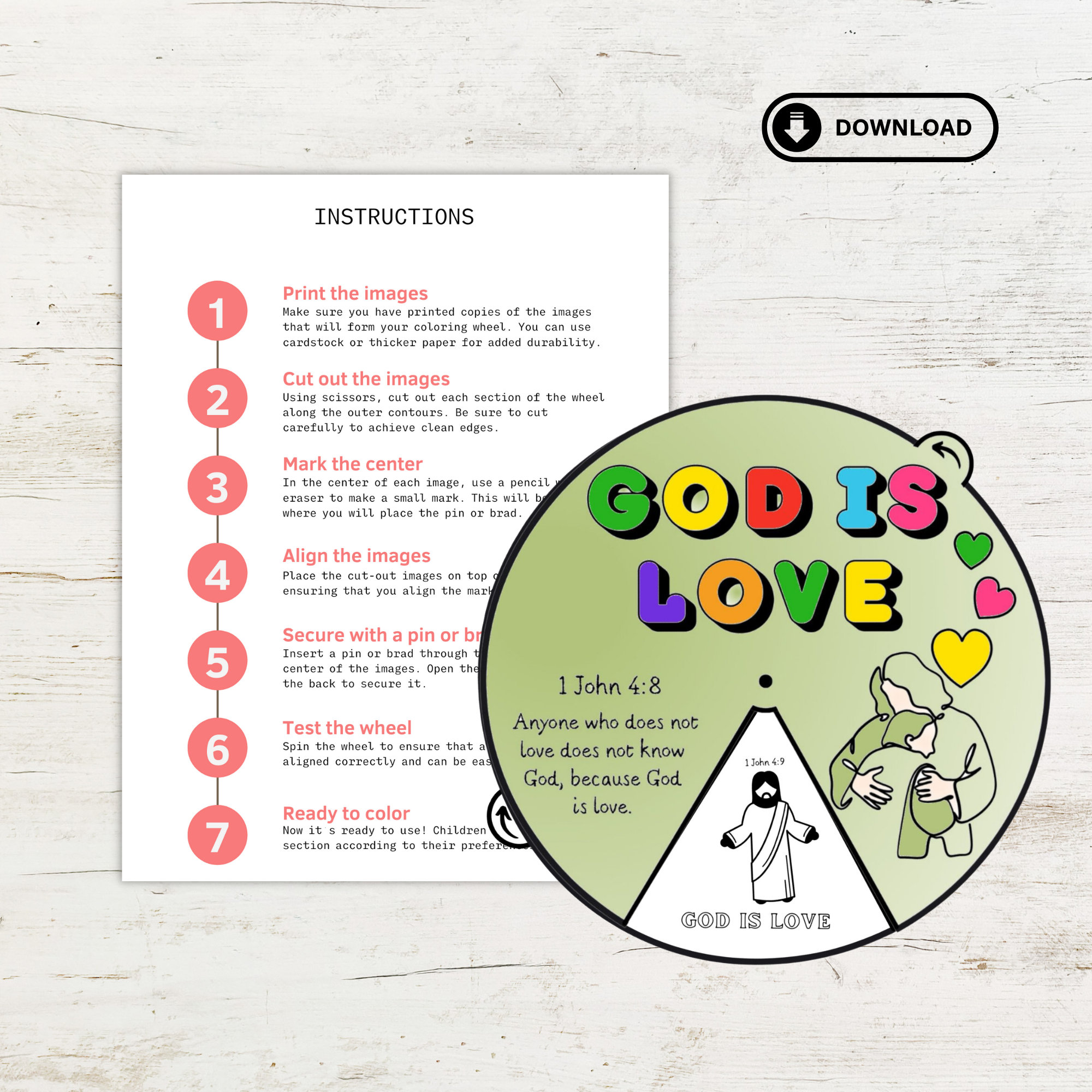 Gods Love Coloring Wheel Printable Bible Valentine Coloring Wheel ...