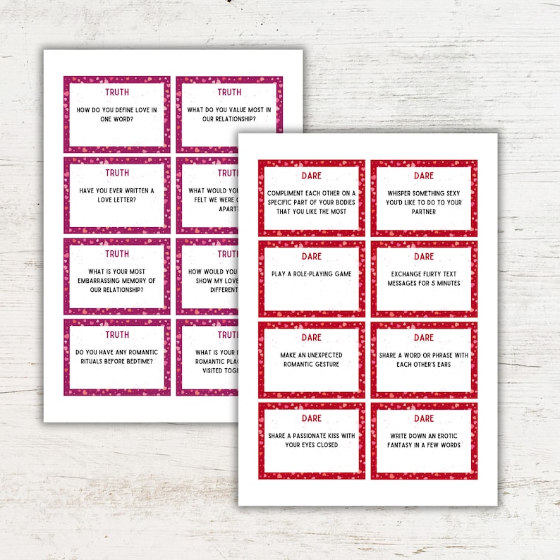 100 Couples Truth or Dare Question Cards | Valentines Day Games | Game ...