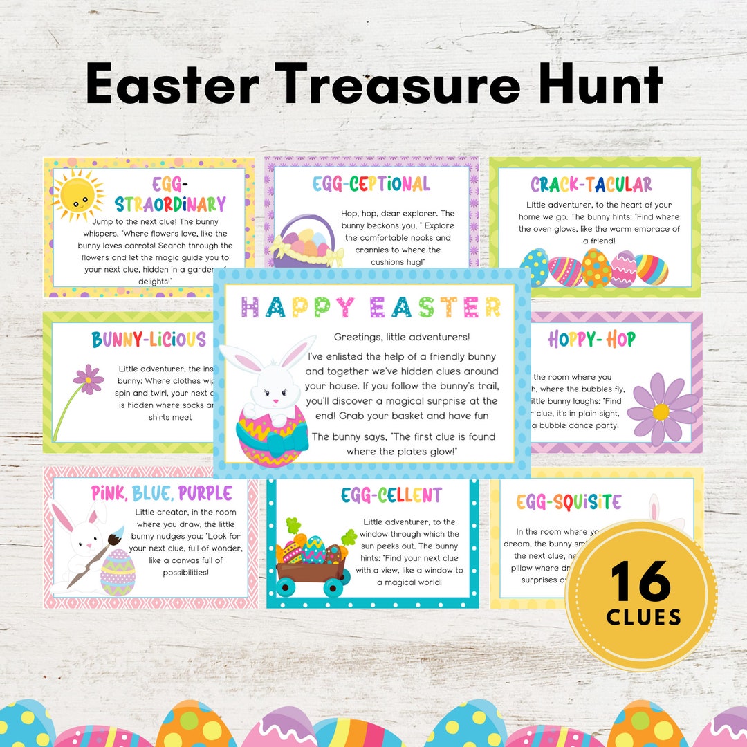 Easter Scavenger Hunt for Kids, Easter Indoor Treasure Hunt, Easter 2025 April Calendar With Easter Egg Hunt Clues