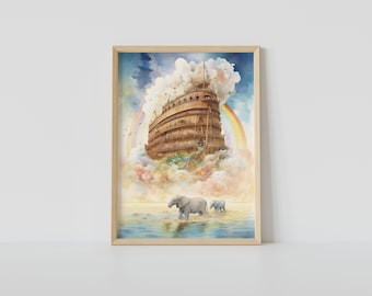 Biblical History Art | The Story of Noah's Ark in Watercolor | "A Journey of Salvation" | Children's Decorations | Digital Download