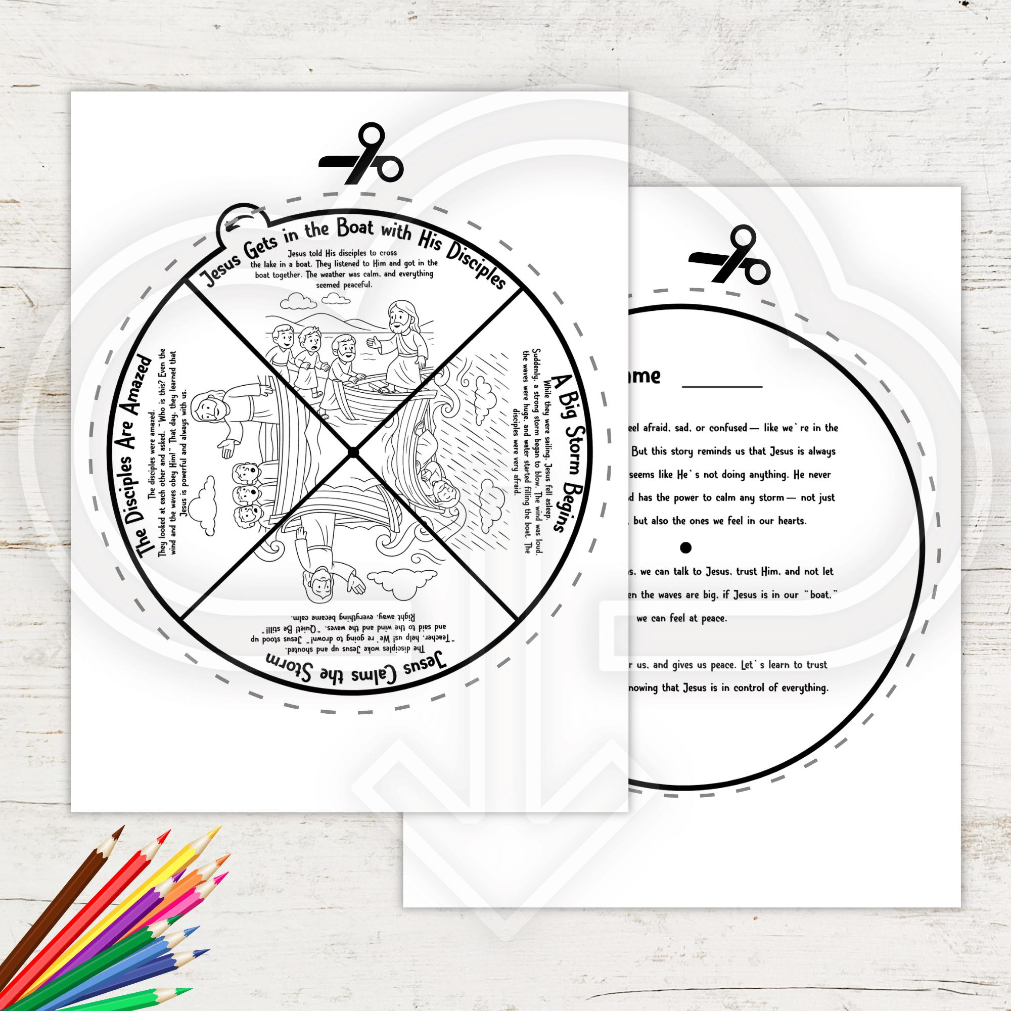 Jesus Calms the Storm - Coloring Wheel | Bible Activity for Kids ...
