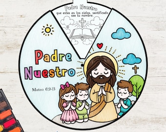 A Roda de Colorir da Oração do Senhor EM ESPANHOL | Atividade Bíblica para Imprimir | Aquarela | Lição Bíblica para Crianças | Atividade Bíblica para Escola Dominical
