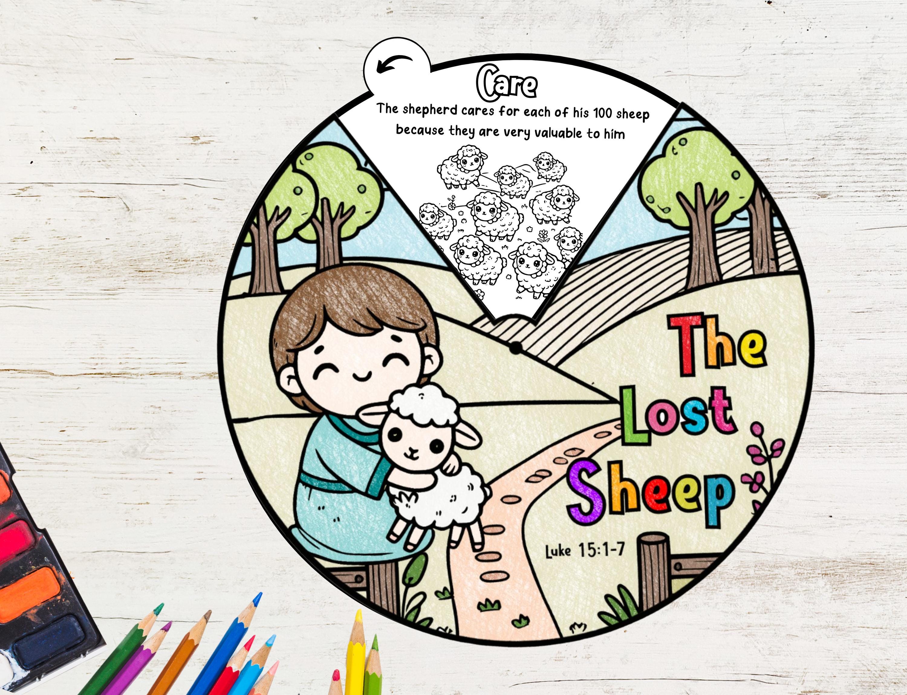 The Lost Sheep Coloring Wheel, Coloring Wheel, Printable Bible Activity ...