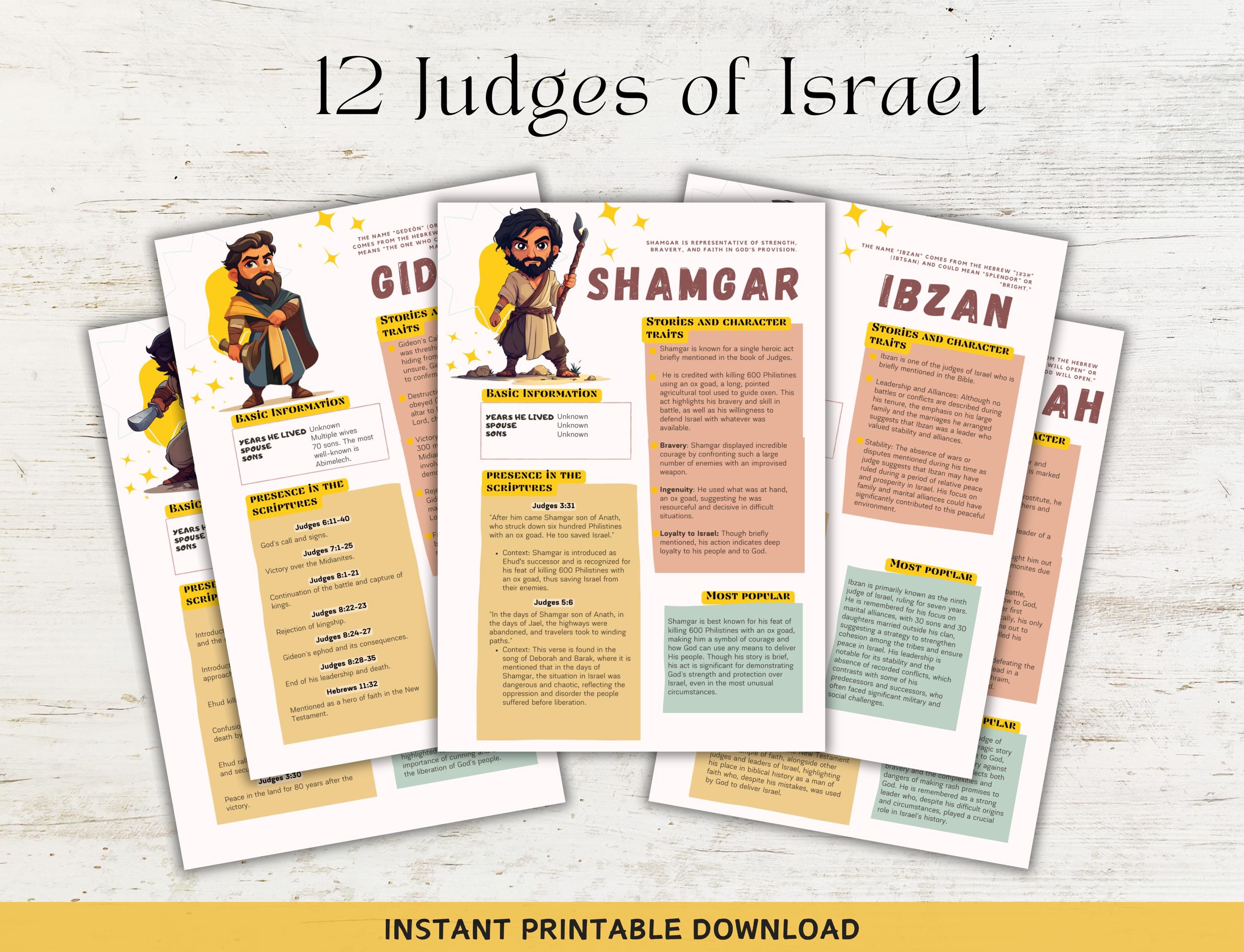 The 12 Judges of Israel, Bible studies for children, History of the 12 Judges of Israel, Biblical heroes, Judges of Israel