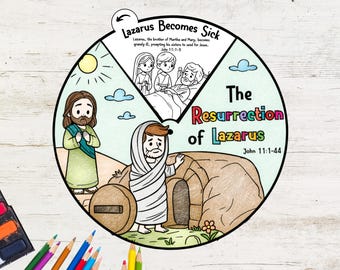 The Resurrection of Lazarus - Coloring Wheel | Bible Story Activity for Kids | Christian Sunday School Craft | Bible Lesson Printable