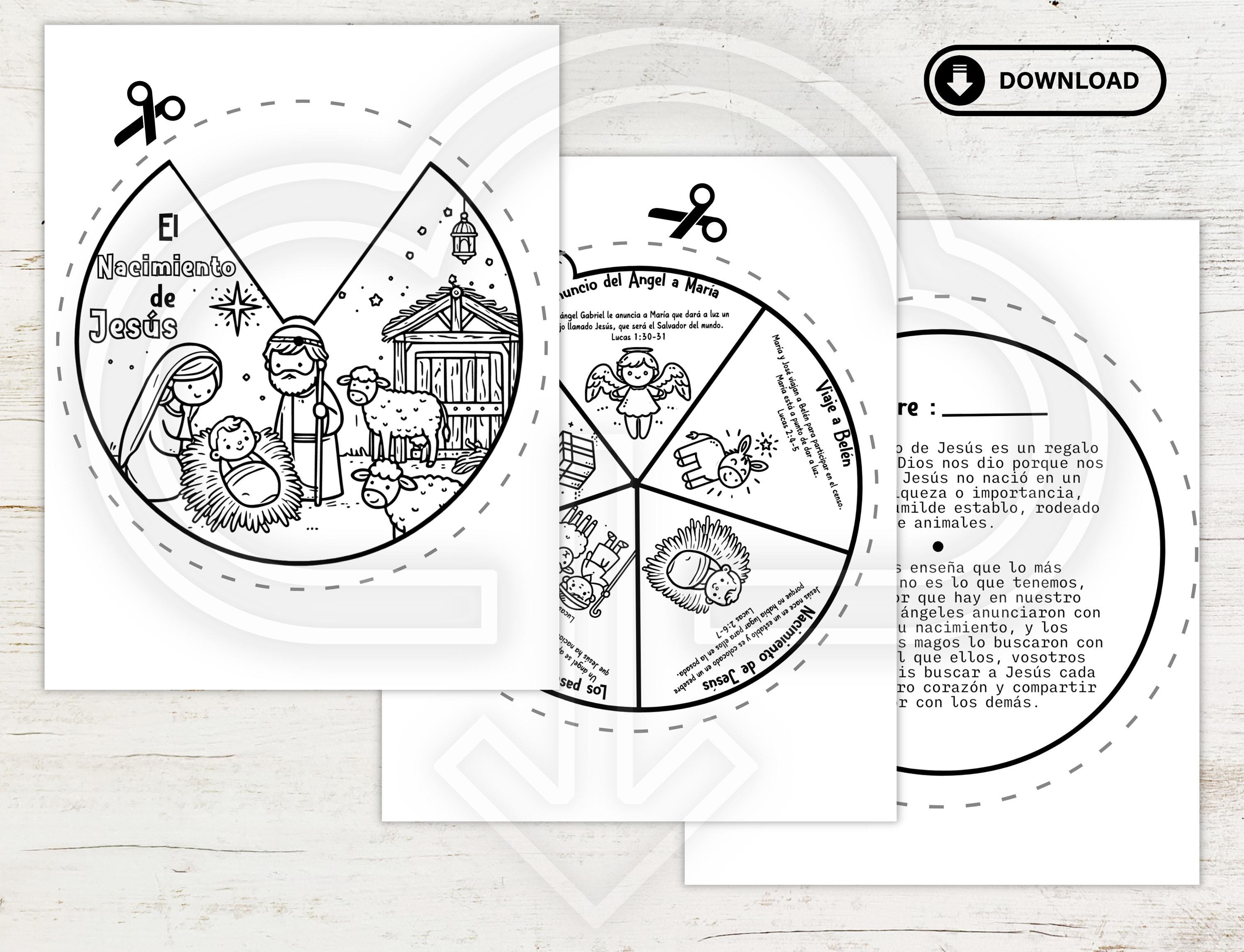 Rueda para colorear del nacimiento de Jesús en español, Rueda para ...
