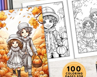100 Autumn Coloring Pages for Kids | Fall Coloring Pages| Fall Activity | Instant Digital Download!