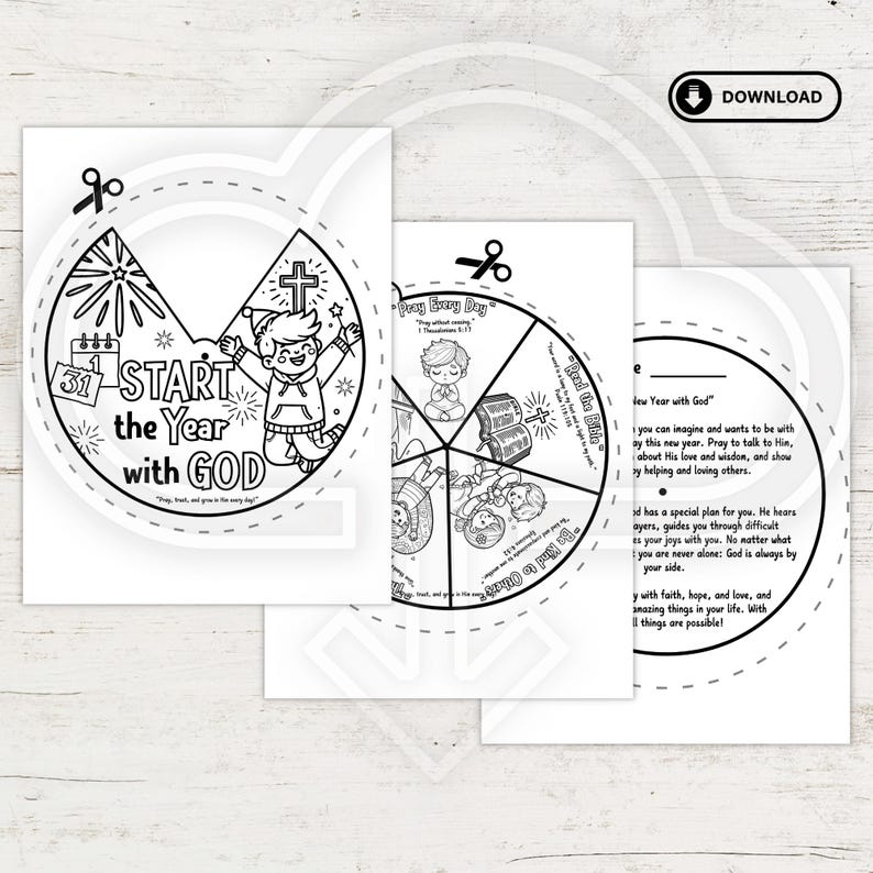 Start the Year with God Coloring Wheel | Christian New Year’s Craft for Kids | Sunday School Bible Activity Printable | New Year Prayer image 10