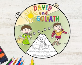 May include: A colorful illustration of David and Goliath from the Bible story. David is holding a slingshot and Goliath is falling to the ground. The text "And David had success in all his undertakings, for the LORD was with him. - 1 Samuel 18:14" and "Recognition" are included.