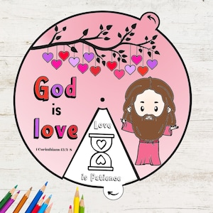 God is Love Coloring Wheel | Bible Story Wheel | 1 Corinthians 13 | Printable Bible Activity | Kids Bible Lesson | Sunday School | Activity