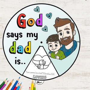 Gott sagt, mein Vater ist - Malrad, Vatertags-Malrad, druckbare Bibelaktivität, Aquarell, Kinderbibellektion, Sonntagsschule