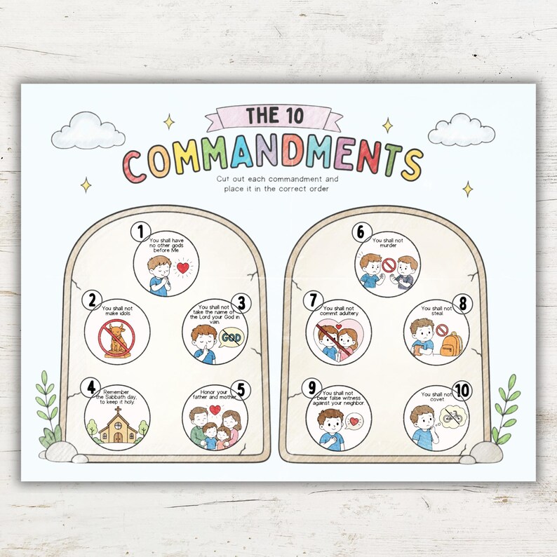 The 10 Commandments Activity for Kids | Bible Cut and Paste Printable ...
