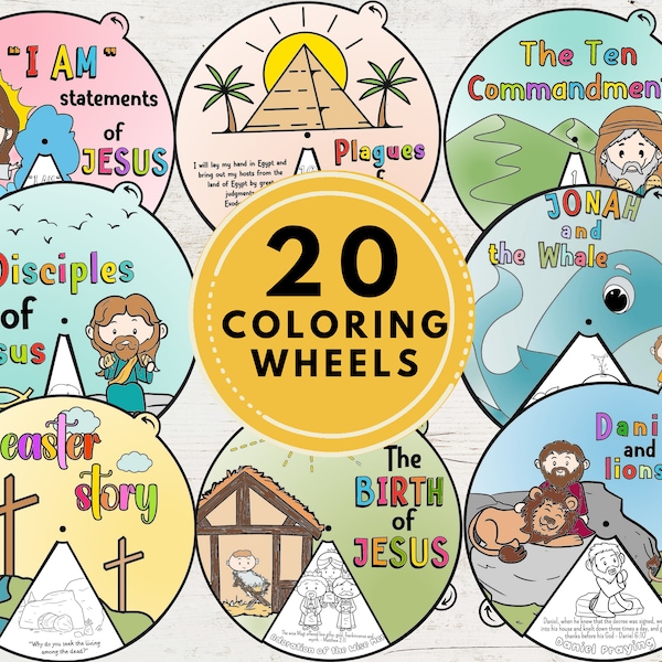 Coloring Wheel Bundle, Sunday School, Biblical story, Coloring Wheel, Printable Bible Activity, Watercolor, Kids Bible Lesson | Memory Game
