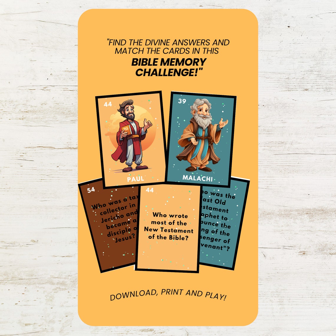 Bible Memory Game Match 54 Bible Characters Printable Bible Pairs ...
