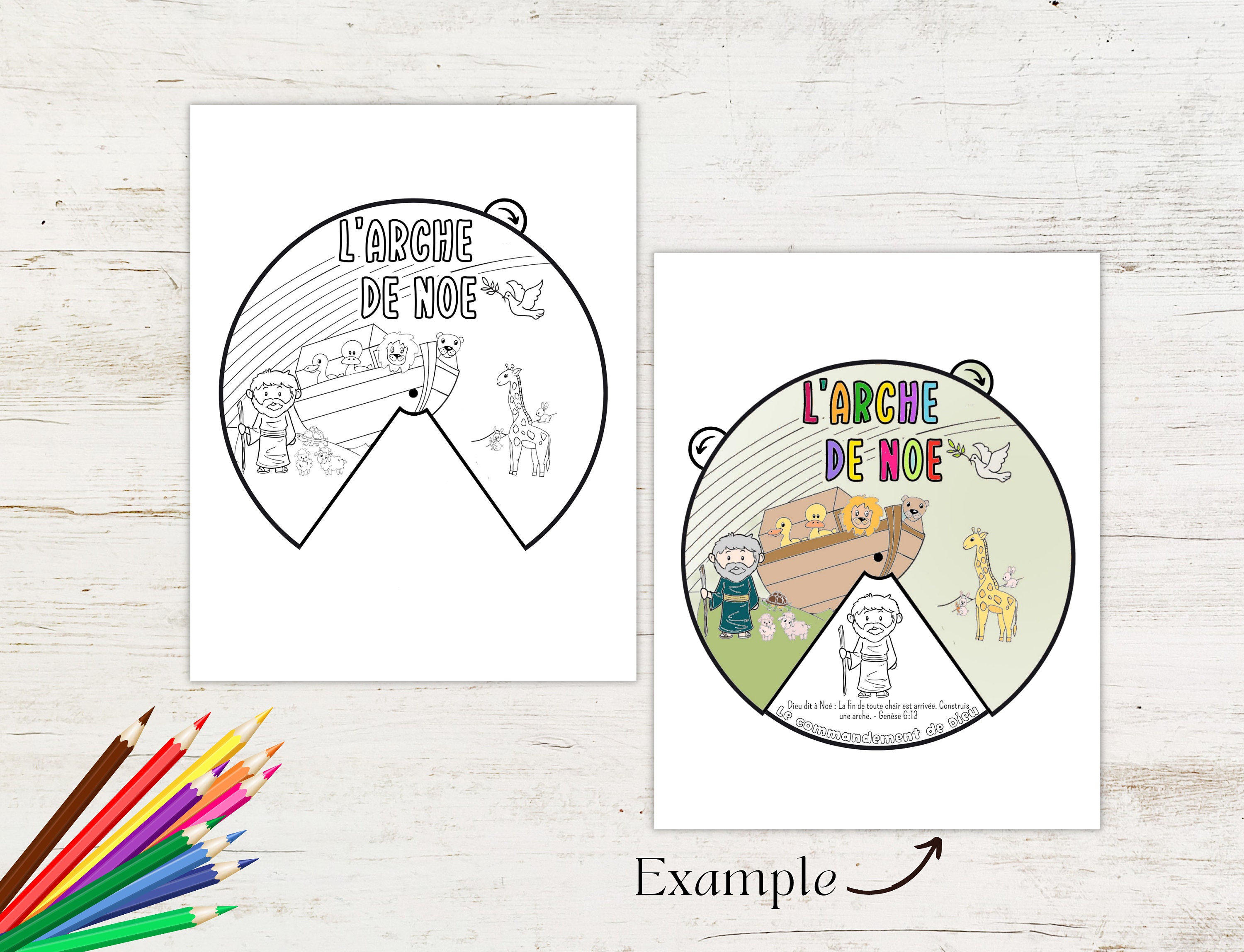 Noahs Ark Coloring Wheel FRENCH | Bible Story Activities | Printable ...