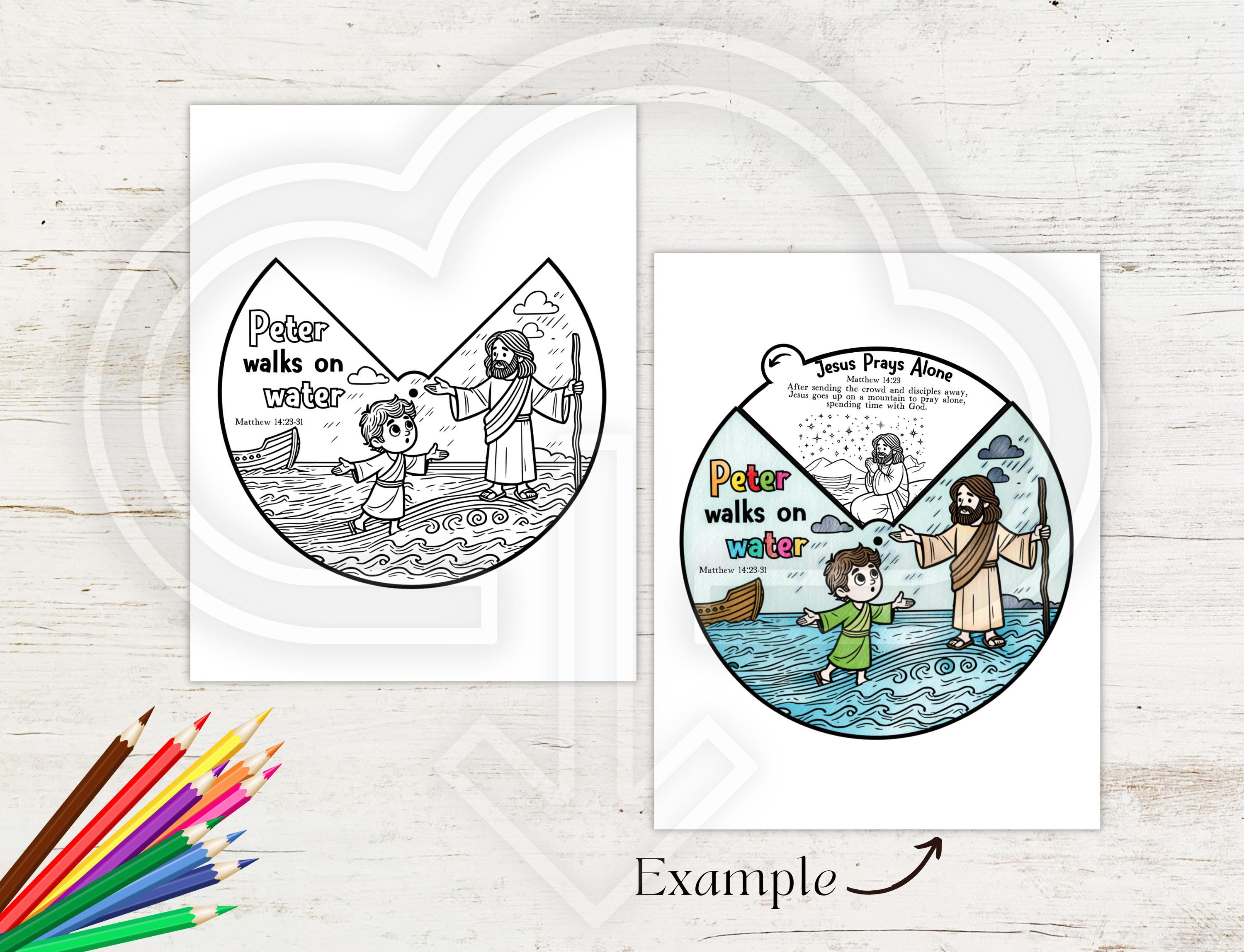 Peter Walks on Water, Coloring Wheel, Bible Story Activity for Kids ...