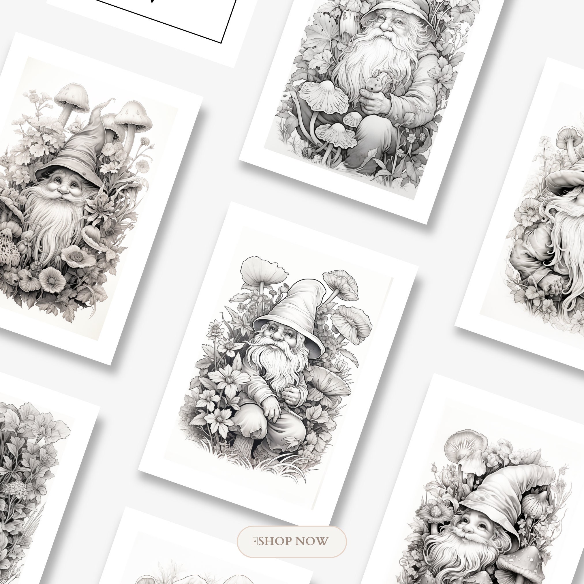 40 Garden Gnomes Coloring Book PrintableKids Cute Colouring