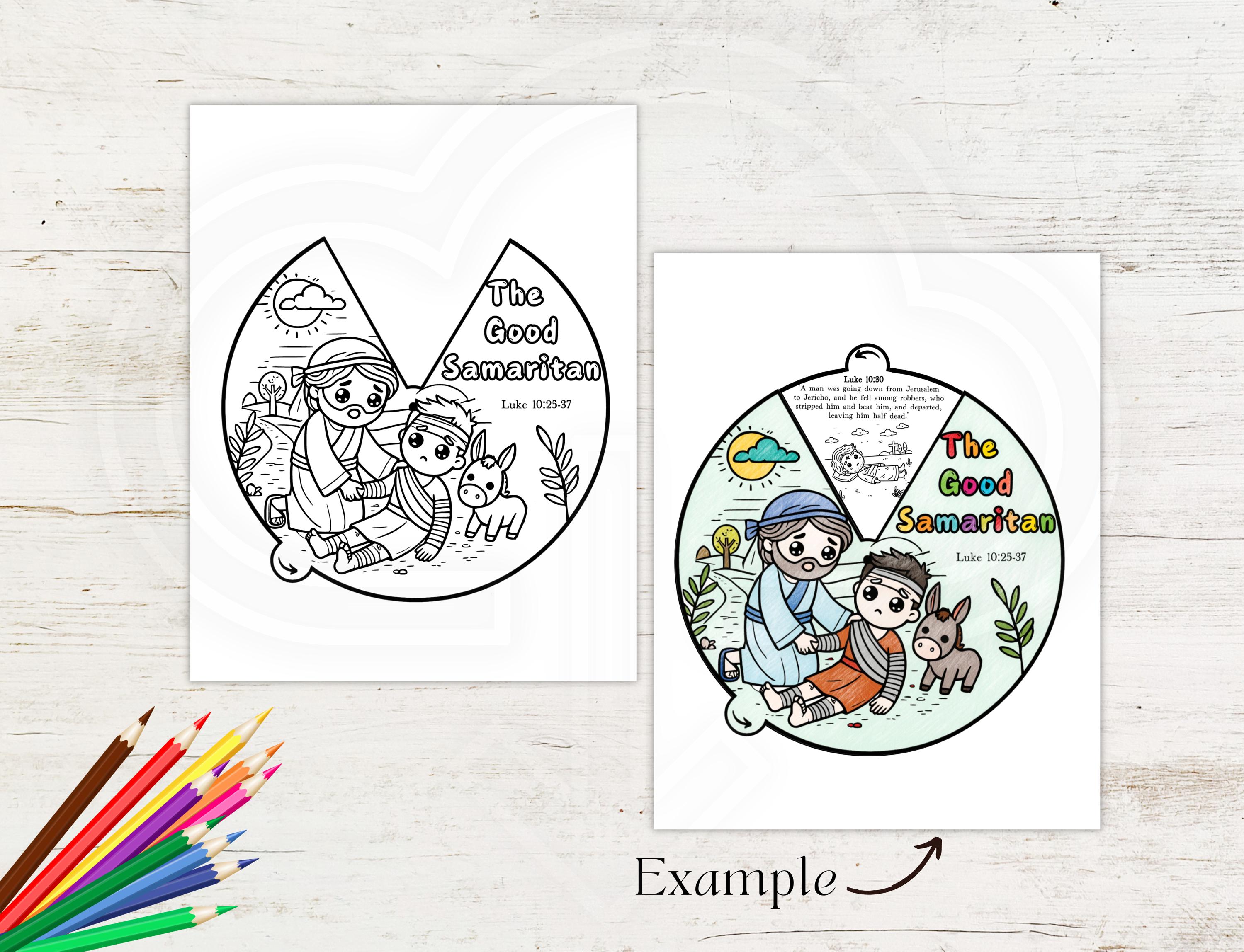 The Good Samaritan Coloring Wheel, Coloring Wheel, Printable Bible ...