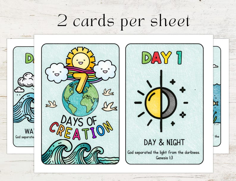 7 Days of Creation Educational Cards, Activity for Kids, Christian ...