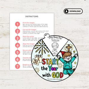 Start the Year with God Coloring Wheel | Christian New Year’s Craft for Kids | Sunday School Bible Activity Printable | New Year Prayer image 3