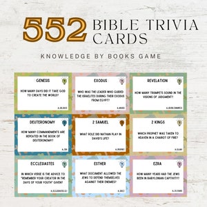 552 Bibel-Trivia-Karten | Bibel Trivia Fragen | Bibel Trivia Wissen von Bücher Spiel | Kirche Bibelspiele | Druckbare christliche Spiele