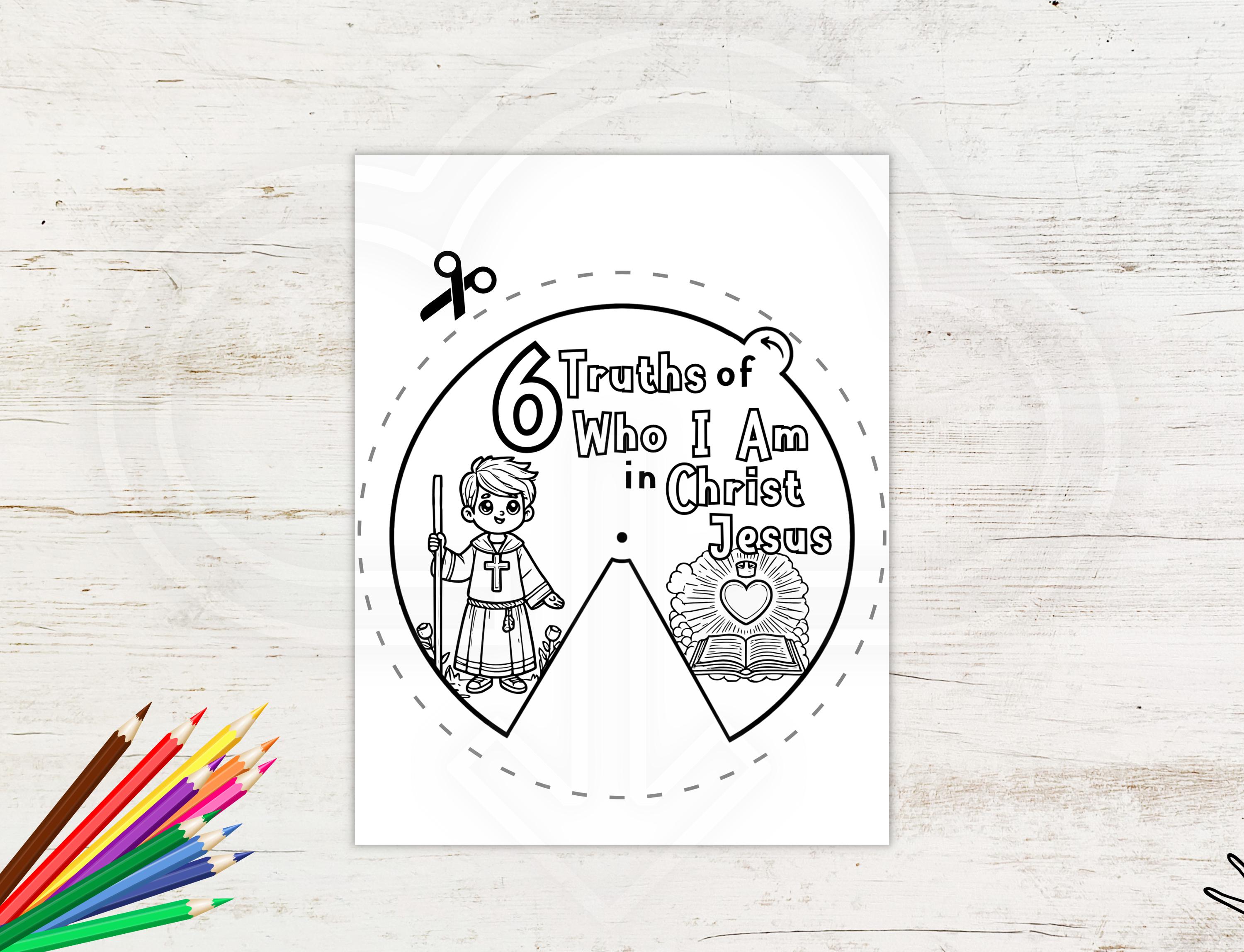 6 Truths of Who I Am in Christ Jesus Coloring Wheel, Printable Bible ...