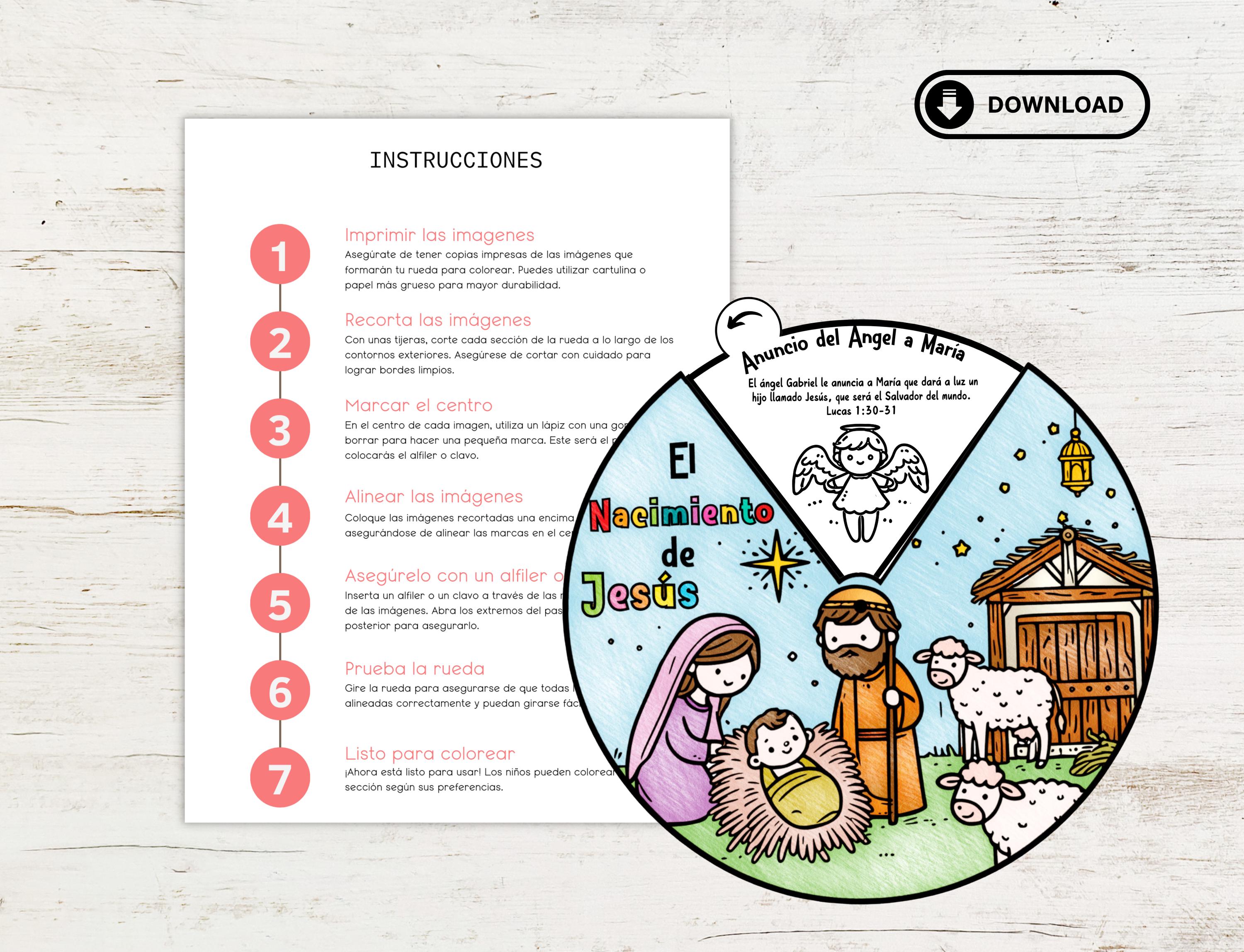 Rueda para colorear del nacimiento de Jesús en español, Rueda para ...