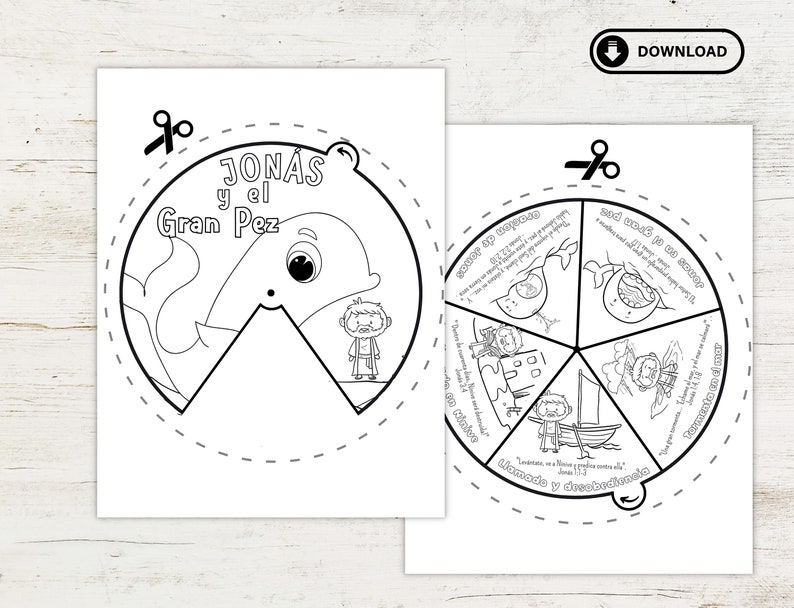 Jonah and the Big Fish Coloring Wheel IN SPANISH | Bible Story Wheel ...