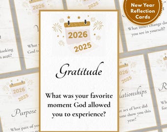 72 New Year Reflection Cards 2025–2026 | Family Conversation Questions | Christian Printable Activity | Gratitude • Goals • Faith Cards