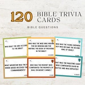 120 Bibel-Trivia-Karten | Bibel Trivia Fragen | Druckbare Bibel Trivia | Kirche Bibelspiele | Druckbare christliche Spiele
