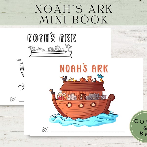 Noah Ark Printable for Kids, Printable Mini Book, Noah Ark Story, Kids crafts, Homeschool activity, Sunday School, Bible Lesson