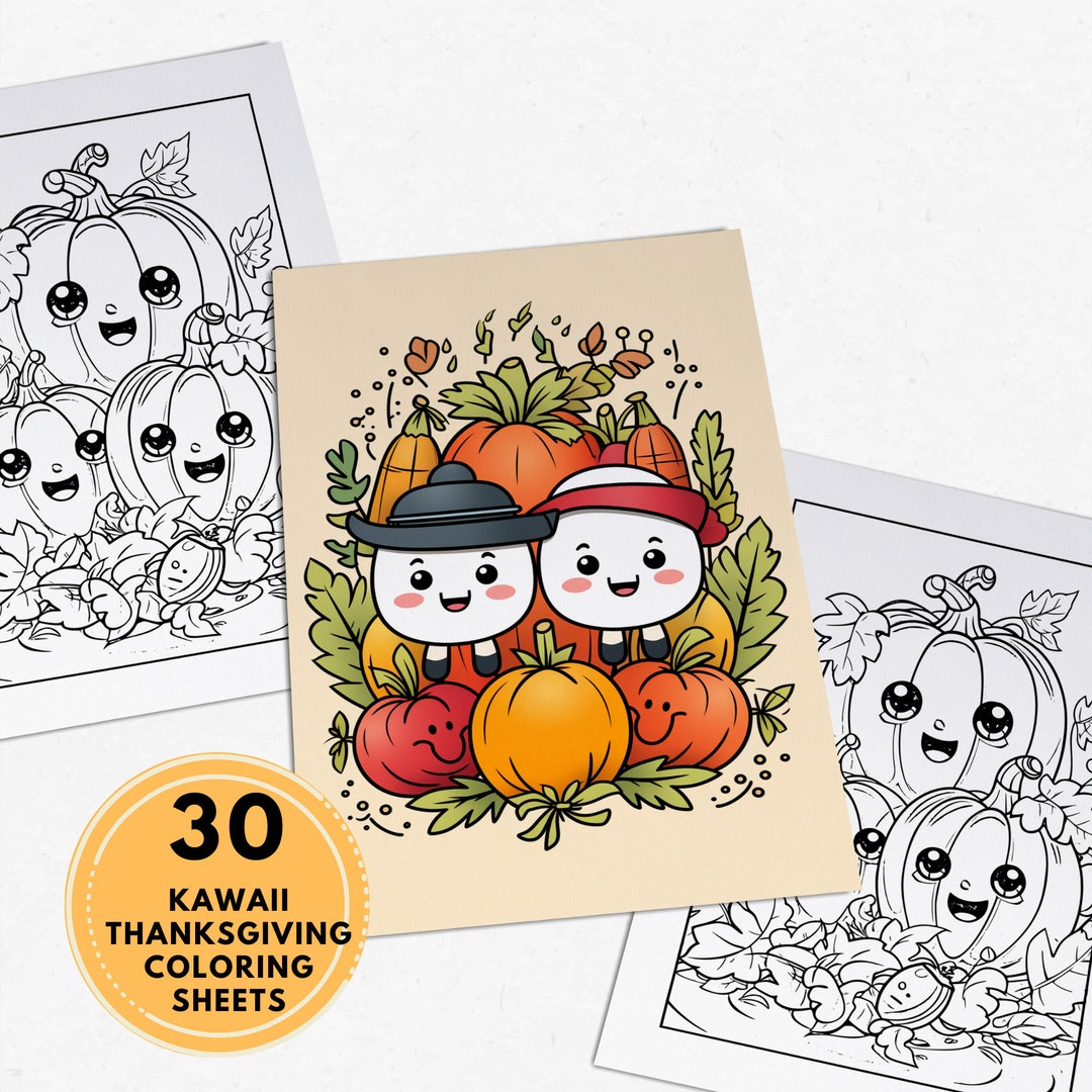 Kawaii Thanksgiving Coloring Pages 30 Pages Cute Coloring - Etsy