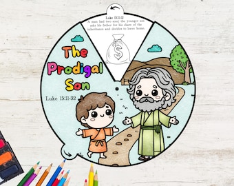 Ruota da colorare del figliol prodigo, Ruota da colorare, Attività biblica stampabile, Lezione biblica per bambini, Scuola domenicale, La parabola del figliol prodigo