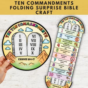 Ten Commandments Folding Surprise Bible Craft, Bible Lesson for Children, Sunday School Printable, Foldable Bible Activity,  Craft for Kids