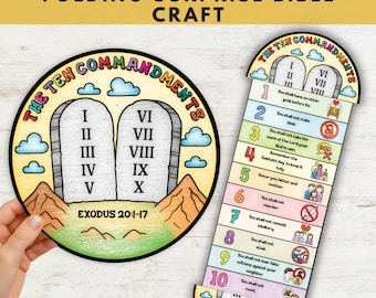Ten Commandments Folding Surprise Bible Craft, Bible Lesson for Children, Sunday School Printable, Foldable Bible Activity,  Craft for Kids