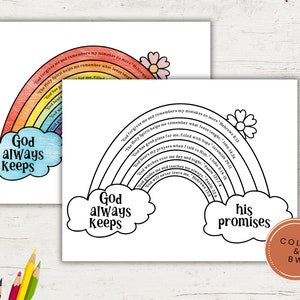 Promesses de Dieu | Artisanat arc-en-ciel | Leçon d&#39;école du dimanche | Enfants imprimables | Activité à imprimer biblique, école du dimanche, arc-en-ciel à colorier imprimable