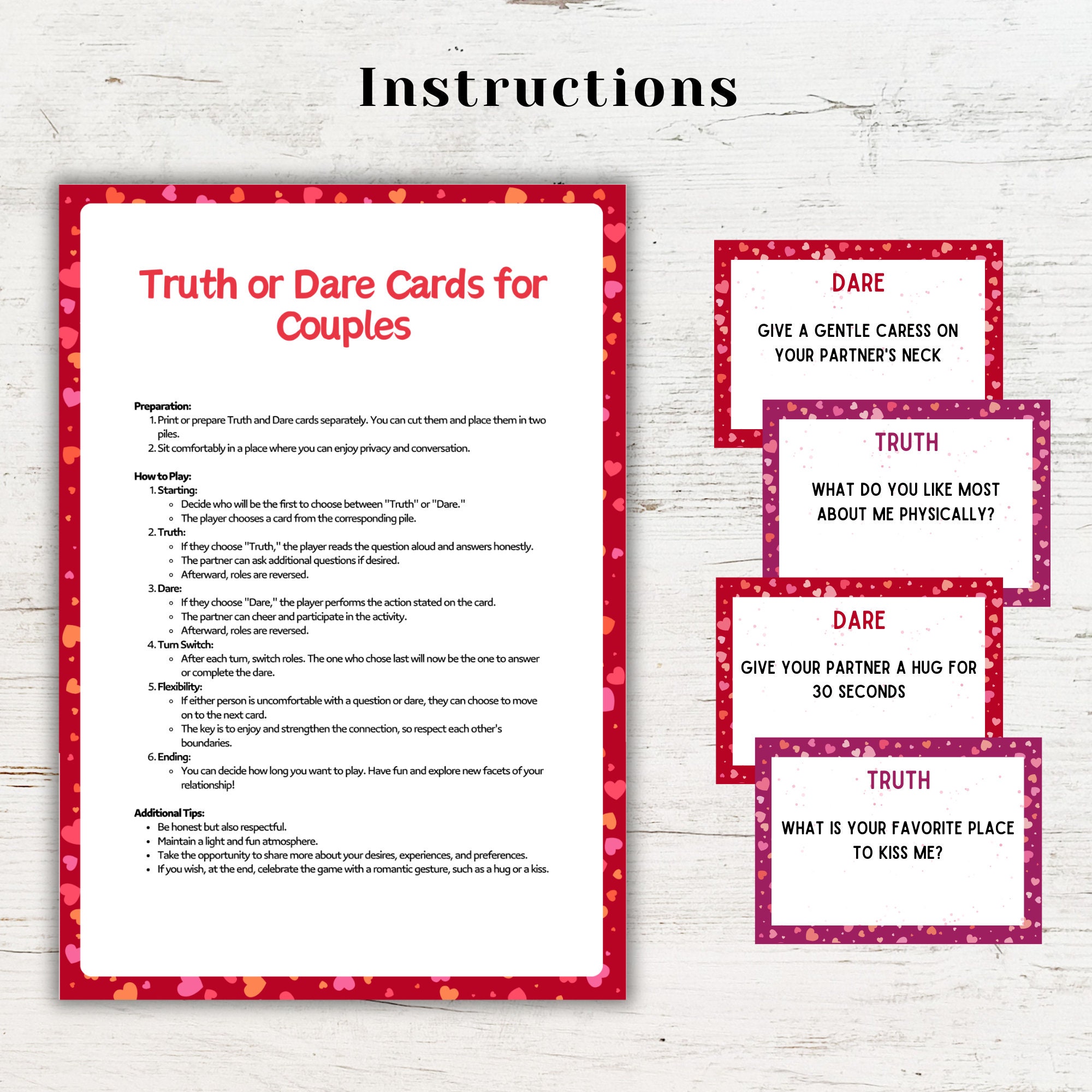 100 Couples Truth or Dare Question Cards Valentines Day Games Game for ...