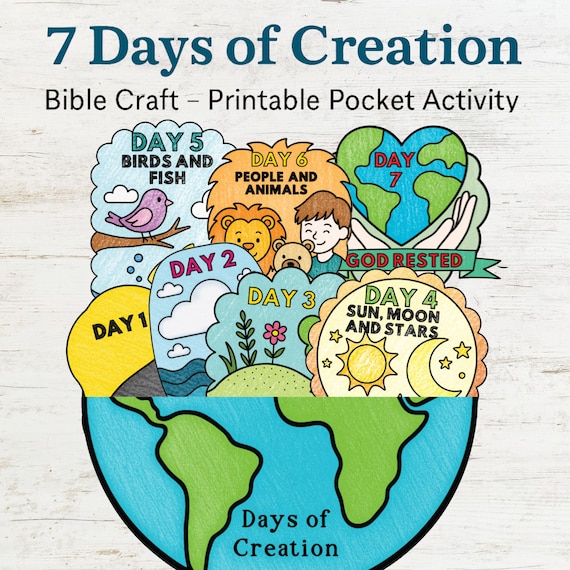 Days of Creation Pocket Craft for Kids | Bible Coloring Activity | Printable Genesis Lesson | Sunday School Bible Craft | Christian Activity