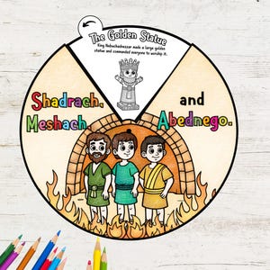 Schadrach, Meschach und Abednego Malscheibe | Bibelgeschichtenaktivität für Kinder | Christliche Sonntagsschule Handwerk | Bibellektion zum ausdrucken