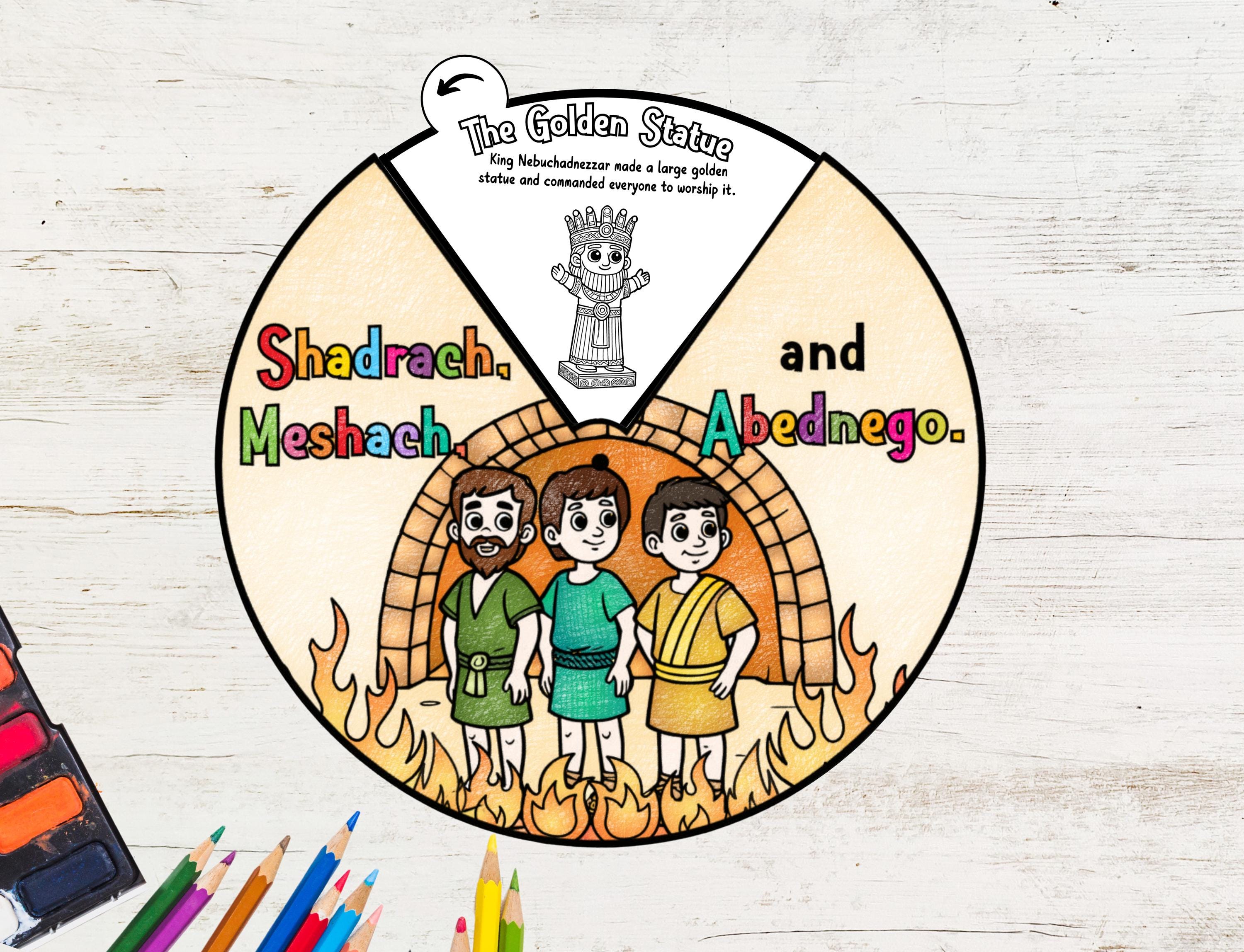 Shadrach, Meshach and Abednego Coloring Wheel | Bible Story Activity for Kids | Christian Sunday School Craft | Bible Lesson Printable