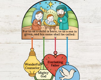 Names of Jesus Christmas Craft | Isaiah 9:6 Nativity Bible Activity | Sunday School Christmas Printable for Kids | Coloring Craft