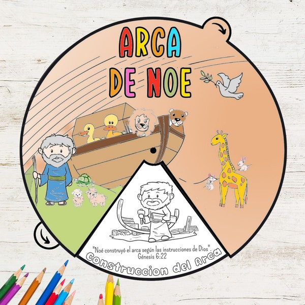 Noahs ark Coloring Wheel SPANISH | Bible Story Activities | Printable Bible Activity | Kids Bible Lesson | Memory Game | Sunday school Craft