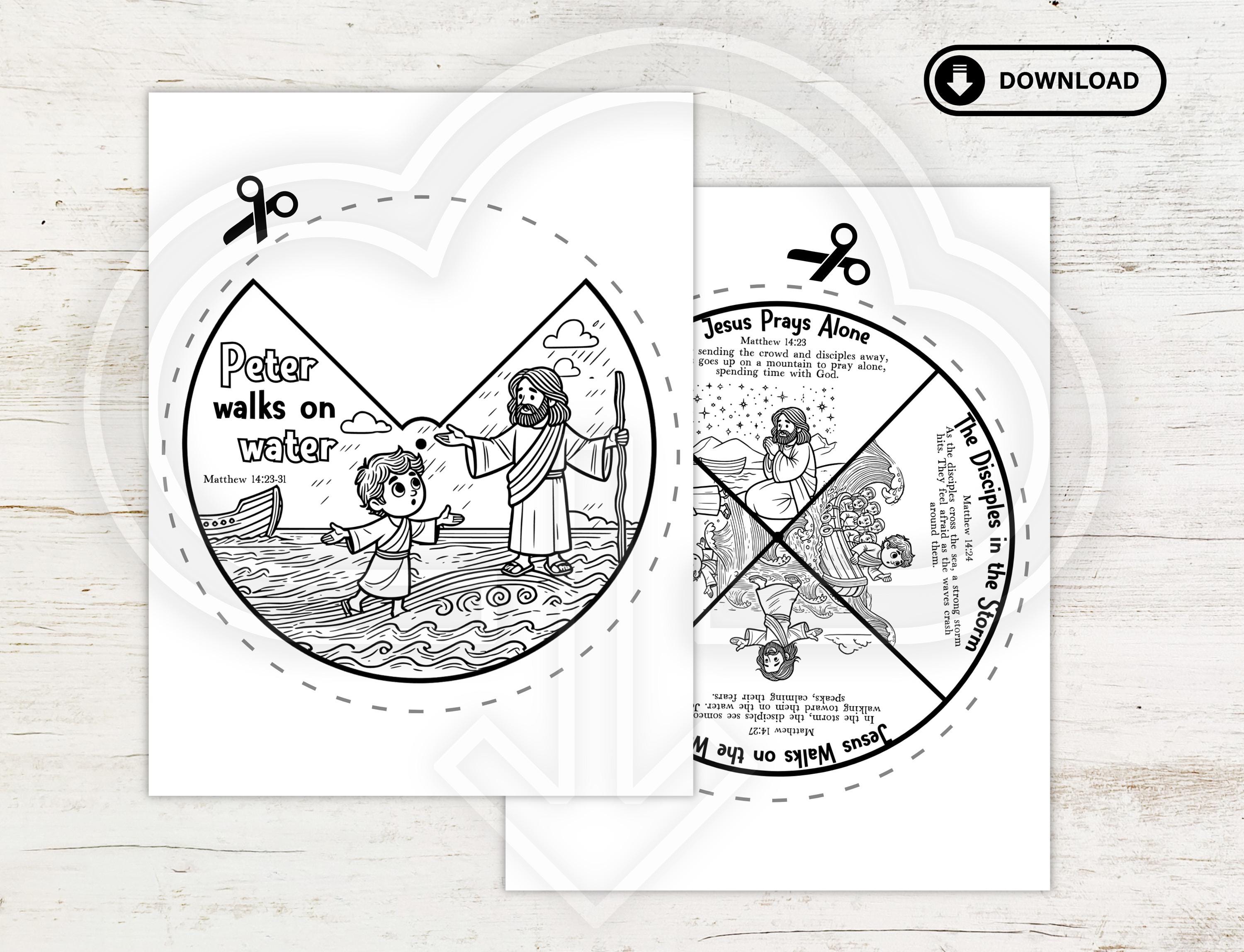 Peter Walks on Water Coloring Wheel, Bible Story Activity for Kids ...