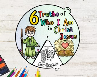 6 Truths of Who I Am in Christ Jesus Coloring Wheel, Printable Bible Activity, Kids Bible Lesson, Sunday School, Christian Coloring Wheel