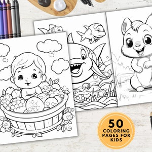 50 páginas para colorear para niños / Páginas para colorear / Páginas digitales e imprimibles / ¡Diversión para la familia!