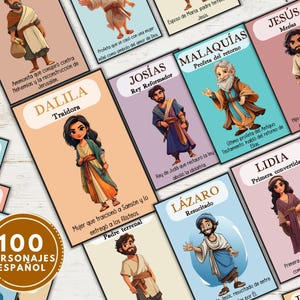 100 carte educative sui personaggi della Bibbia IN SPAGNOLO, attività per bambini, strumento di educazione cristiana, carte della Bibbia, flashcard sui personaggi biblici