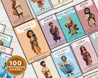 100 Bible Character Educational Cards IN SPANISH, Activity for Kids, Christian Education Tool, Bible Cards, Biblical Characters Flashcard