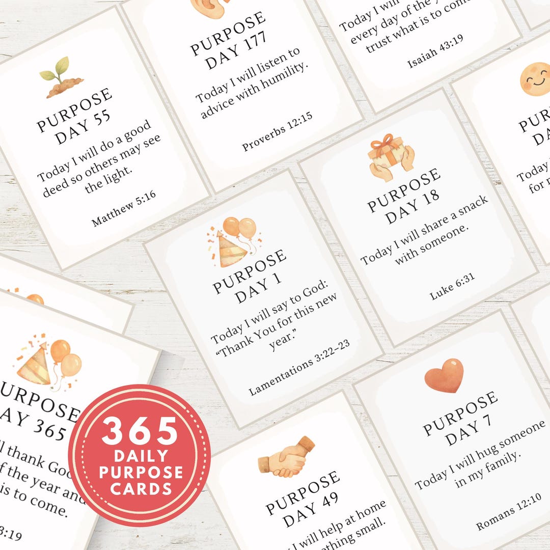 365 Daily Purpose & Gratitude Cards for Kids | Christian Bible Verse ...