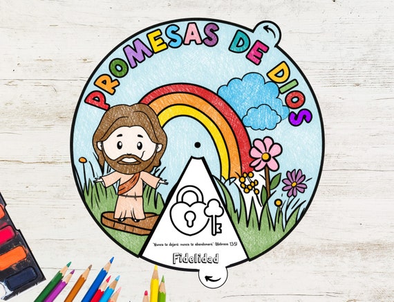 Promises of God Coloring Wheel IN SPANISH, Bible Coloring Wheel, Printable Bible Activity, Kids Spinner, Kids Bible Lesson, Sunday School
